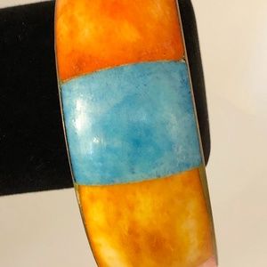 Vintage Brass and Dyed Inlaid Bone Bangle, Multicoloured, 3" diameter